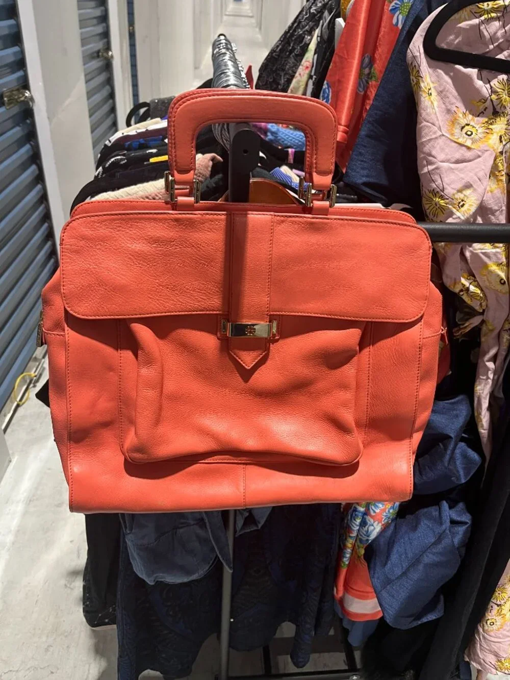 Tory Burch Marley Classic Leather Sample Bag Tabasco Coral Large Satchel Purse